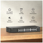 TP-LINK LS1024G, Green Tech, 24 Port GigaBit, Yönetilemez, Metal Kasa, Masaüstü Switch