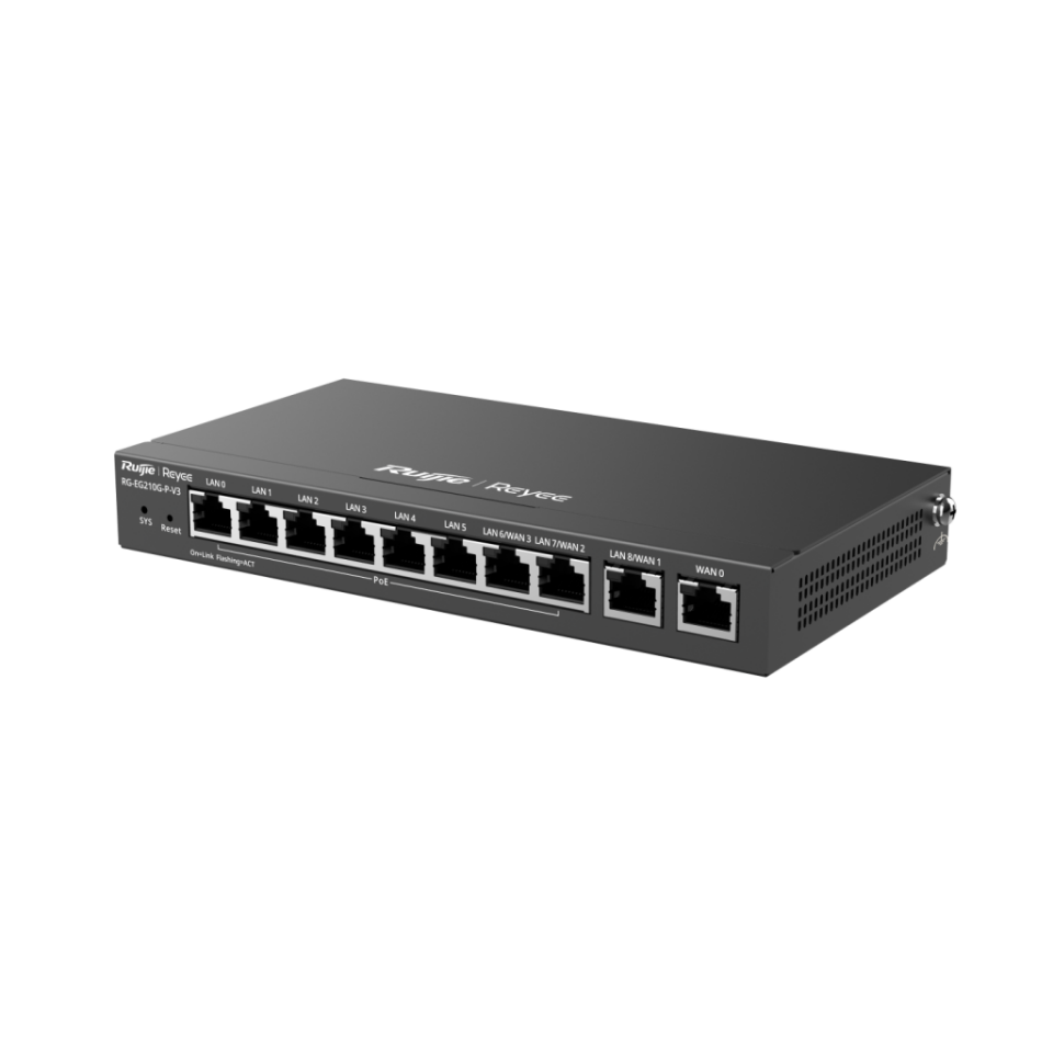 RUIJIE Reyee RG-EG210G-P-V3 10 Port Gigabit, Web  Yönetilebilir, 4 WANs, 200 Kullanıcı,