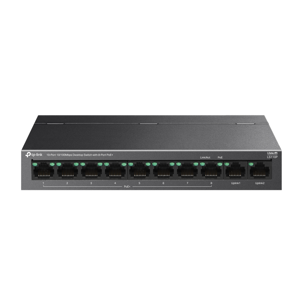 TP-LINK LS110P, Green Tech, 10 Port, MegaBit, 8 Port PoE+ 96W, Metal Kasa, Yönetilemez, Masaüstü Switch