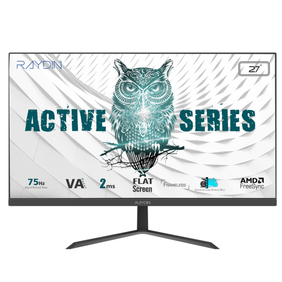 RAYDIN BREEZE, 27", 2ms, 75Hz, Full HD, 250 nits, D-Sub, HDMI, Frameless, VA LED Monitör (Siyah)