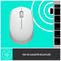 LOGITECH 910-006867, M171 White, USB Nano 2,4G Kablosuz, 1000dpi, Optik, 3 Tuşlu, 12ay Pil Ömrü, Mouse