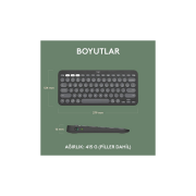 LOGITECH K380S, Pebble Keys 2,  Siyah, 920-011859, Bluetooth, Türkçe, Q, Multimedya, Mini Klavye