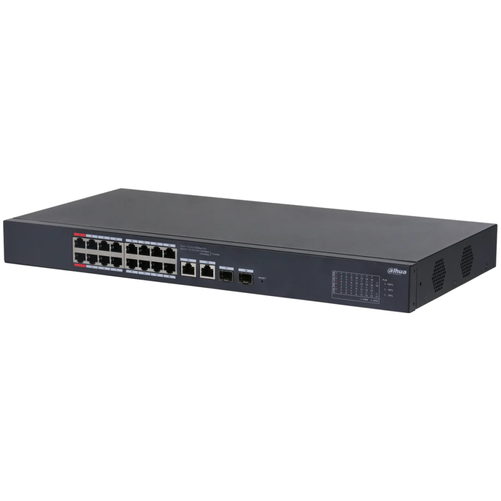 DAHUA CS4218-16ET-135, 16Port, Megabit, PoE 135W, 2 Port SFP Gigabit Combo, Cloud Yönetilebilir, Switch