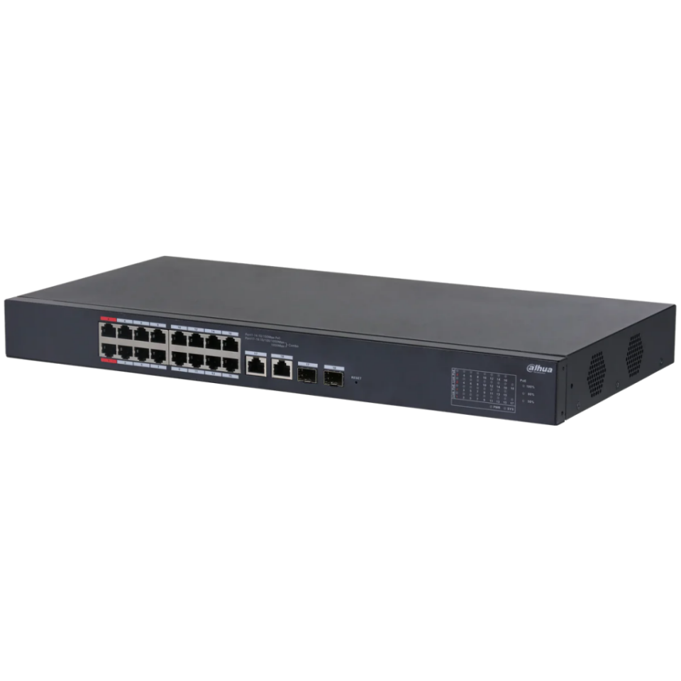 DAHUA CS4218-16ET-135, 16Port, Megabit, PoE 135W, 2 Port SFP Gigabit Combo, Cloud Yönetilebilir, Switch