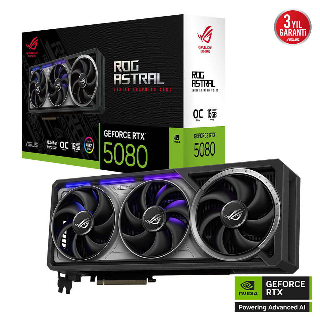 ASUS ROG-ASTRAL-RTX5080-O16G-GAMING, 16Gb, 256Bit, GDDR7, 2xHDMI, 3xDP GAMING Ekran Kartı