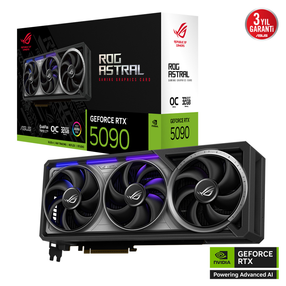 ASUS ROG-ASTRAL-RTX5090-O32G-GAMING, 32Gb, 512Bit, GDDR7, 2xHDMI, 3xDP GAMING Ekran Kartı