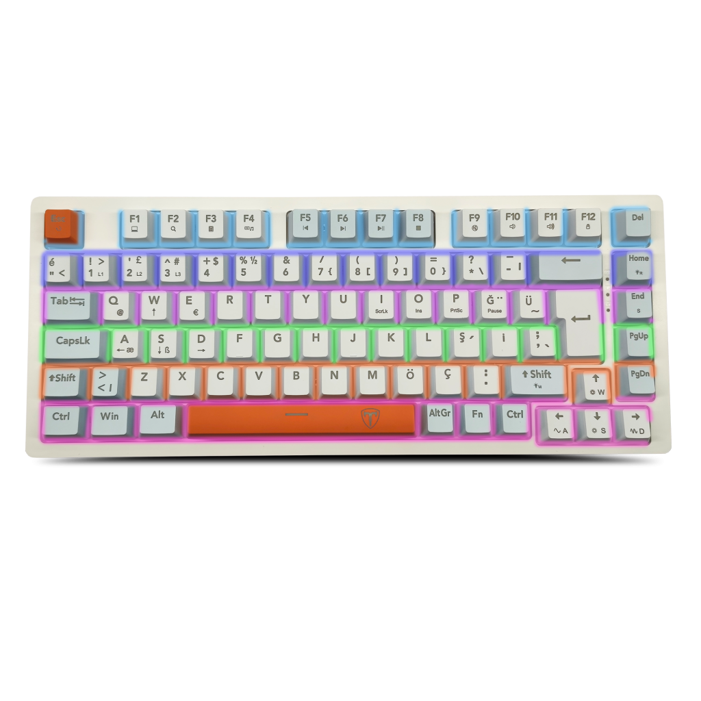 T-DAGGER T-TGK326WBO, MEGATRE, USB Kablolu, Türkçe Q,  Rainbow Backlight, Red Mekanik Switch, 82 Tuşlu, Gaming Klavye