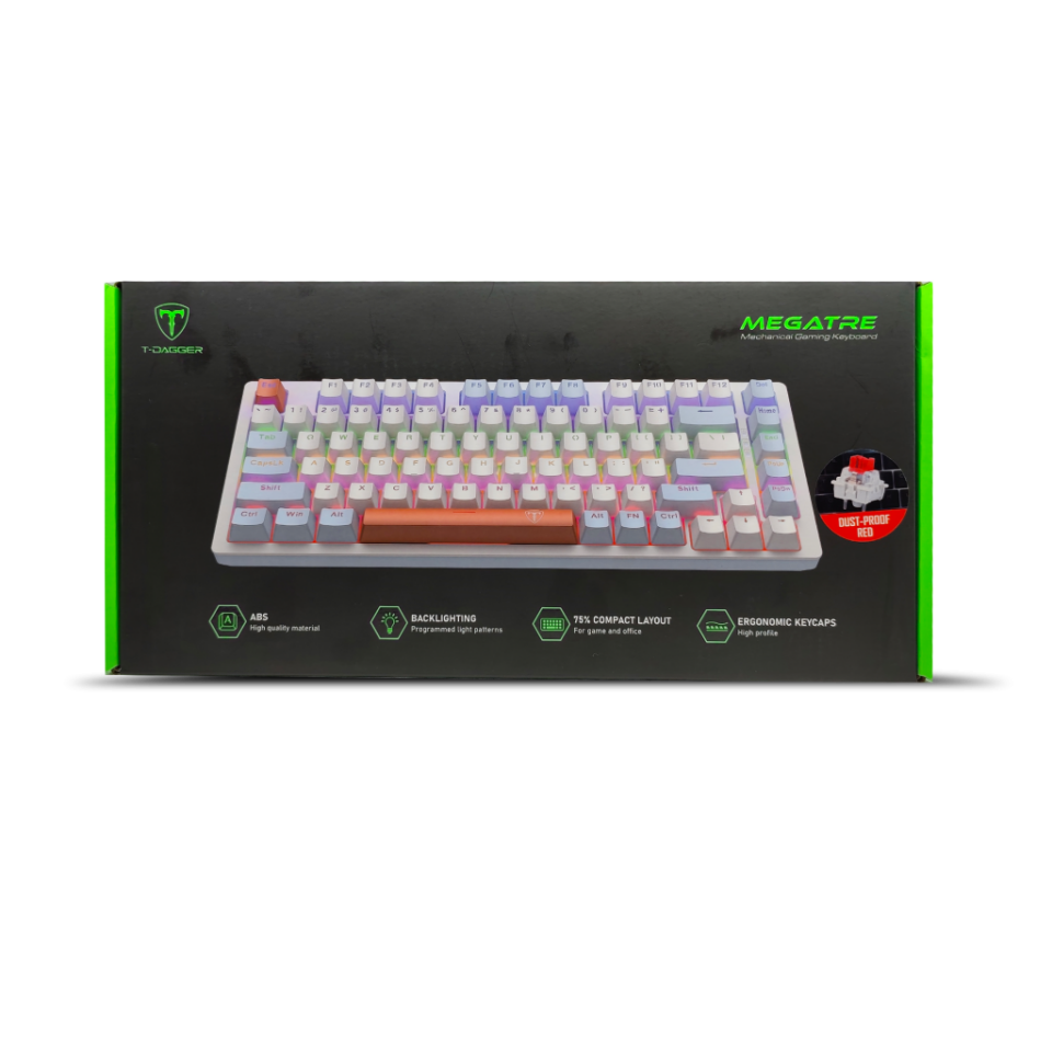 T-DAGGER T-TGK326WBO, MEGATRE, USB Kablolu, Türkçe Q,  Rainbow Backlight, Red Mekanik Switch, 82 Tuşlu, Gaming Klavye