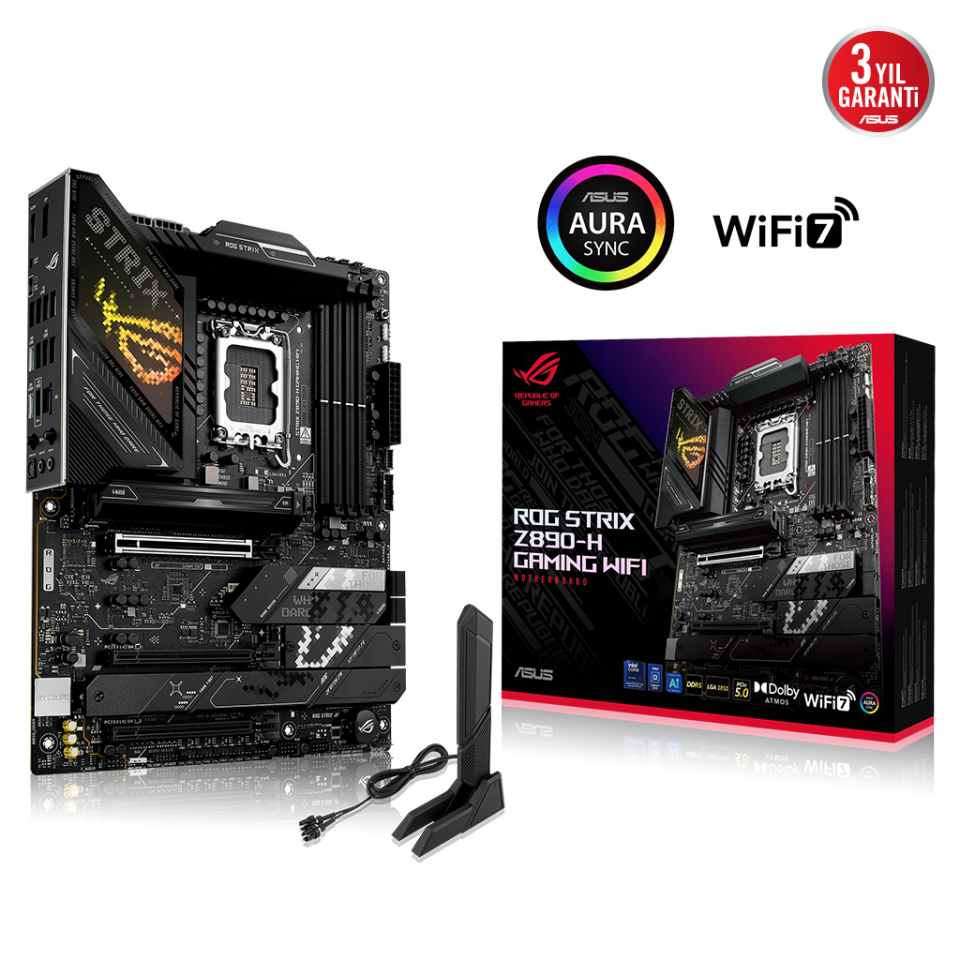 ASUS ROG STRIX Z890-H GAMING WIFI, 9066MHz, 4xDDR5, 4x M.2, HDMI, DP, Type-C, Wi-Fi 7, Bluetooth 5.4, Intel Core Ultra CPU(Seri 2), LGA1851 Soket, Gaming Anakart