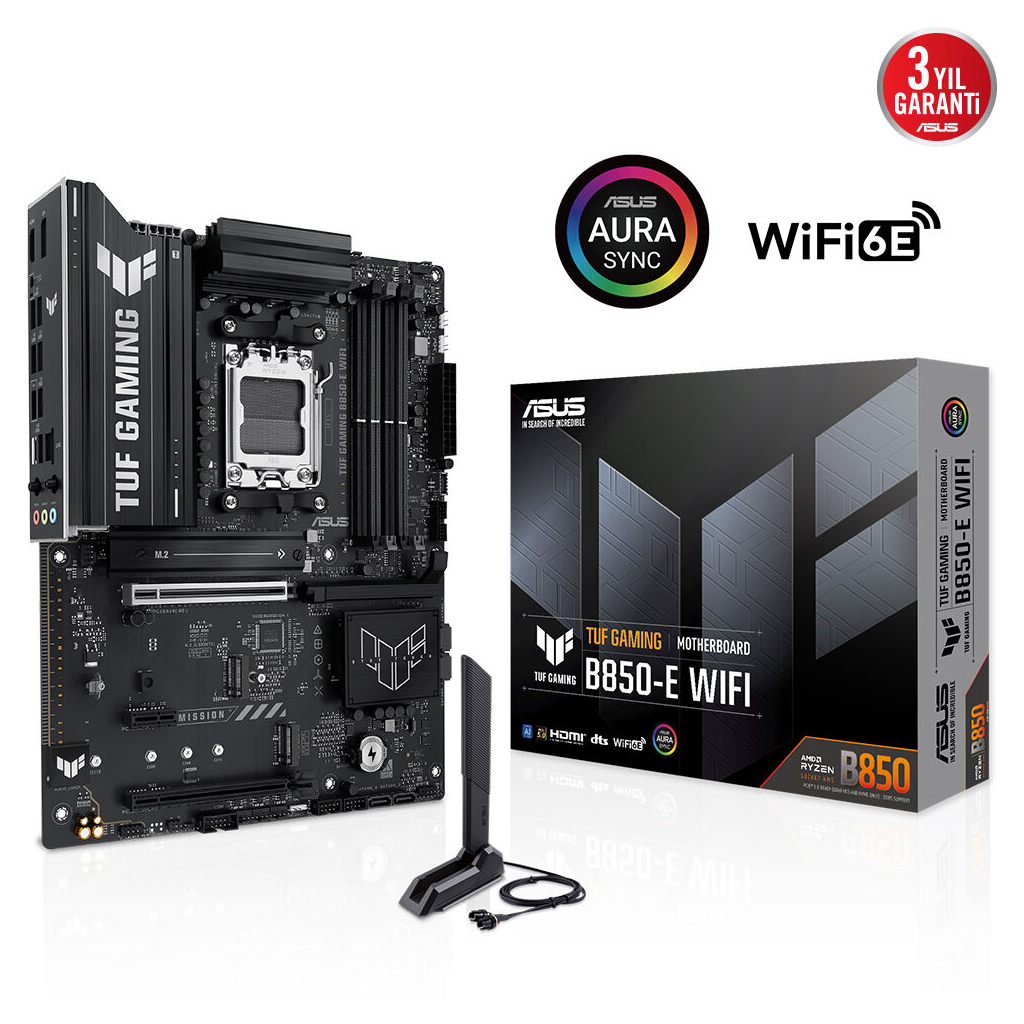 ASUS TUF GAMING B850-E WIFI, 4xDDR5, 3x M.2, HDMI, DP, Type-C, Wi-Fi 6E, Bluetooth v5.3, AM5 Soket GAMING Anakart