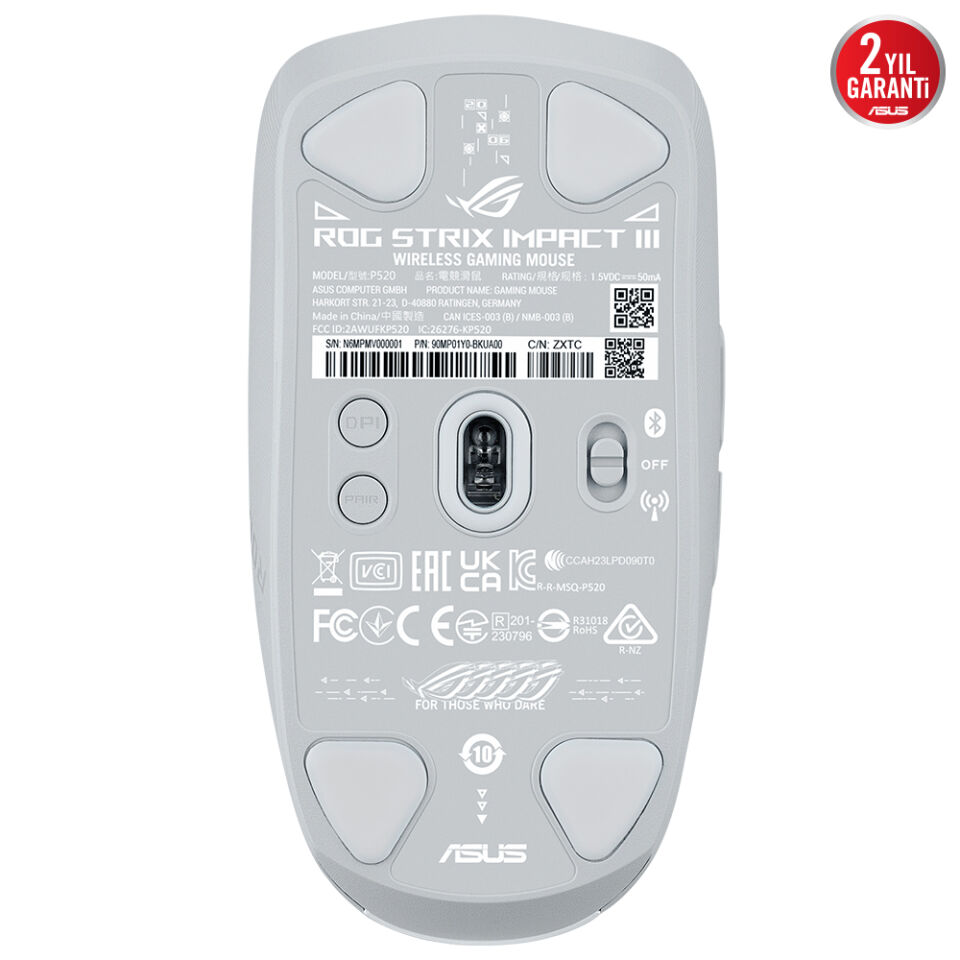 ASUS P520 ROG STRIX IMPACT III WL/WHT 36000DPI AURA SYNC RGB KABLOSUZ GAMING MOUSE