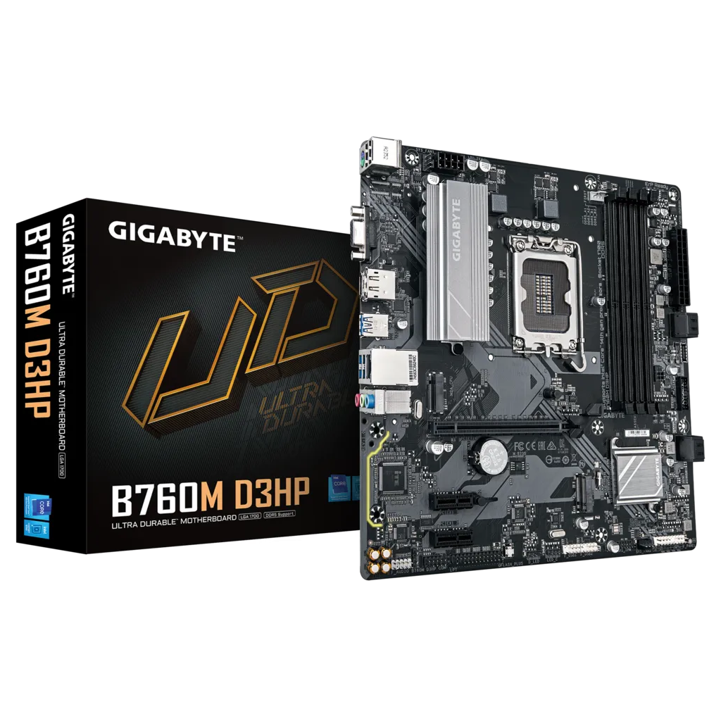GIGABYTE B760M D3HP DDR5, 4xDDR5, 2xM.2, DP, HDMI, VGA, 12-13.14.Nesil, LGA1700 Soket, Anakart