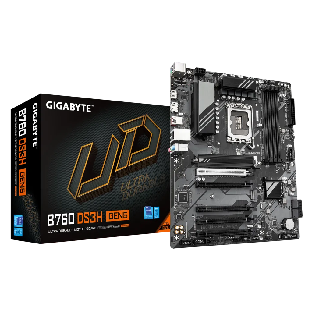 GIGABYTE B760 DS3H GEN5, 4xDDR5, 2xM.2, DP, HDMI, Type-C, 13-14.Nesil, LGA1700 Soket, Anakart