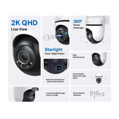 TP-LINK Tapo C520WS, 2K QHD, Yatay Dikey Dış Mekan IP66, WiFi, Renkli Gece Görüşü, İki Yönlü Ses Güvenlik Kamerası
