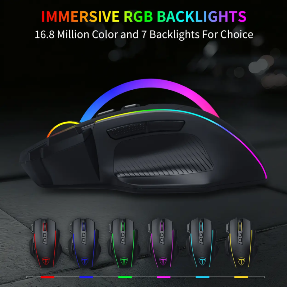 T-DAGGER TM330, Roadmaster Wireless, Programlanabilir RGB Backlight, 8 Buton, USB Kablolu, WiFi 2.4Ghz, Bluetooth, 16.00DPI, Gaming Mouse