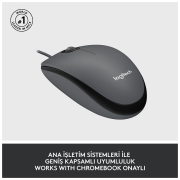 LOGITECH 910-006652, M100 Siyah, USB Kablolu, 1000dpi, Optik, 3 Tuşlu, Mouse