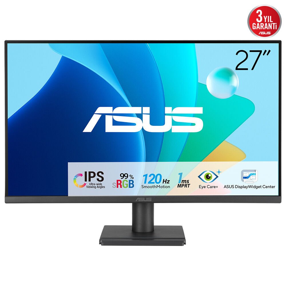 ASUS VA279HG 27 IPS 1920x1080 1ms 120Hz 300cd HDMI VGA  VESA 3YIL EYECARE,FLICKER-FREE,DÜŞÜK MAVİ IŞIK, 99%SRGB, ÇERÇEVESİZ Monitör