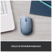 LOGITECH 910-006866, M171 BlueGrey, USB Nano 2,4G Kablosuz, 1000dpi, Optik, 3 Tuşlu, 12ay Pil Ömrü, Mouse