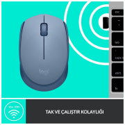 LOGITECH 910-006866, M171 BlueGrey, USB Nano 2,4G Kablosuz, 1000dpi, Optik, 3 Tuşlu, 12ay Pil Ömrü, Mouse
