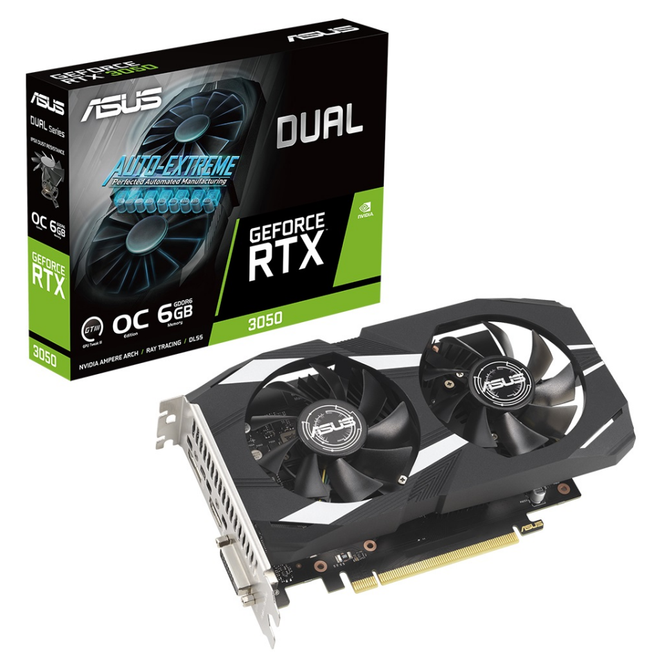 ASUS DUAL-RTX3050-O6G, 6GB, GDDR6, 96Bit, 1xHDMI, 1xDP, 1xDVI GAMING Ekran Kartı