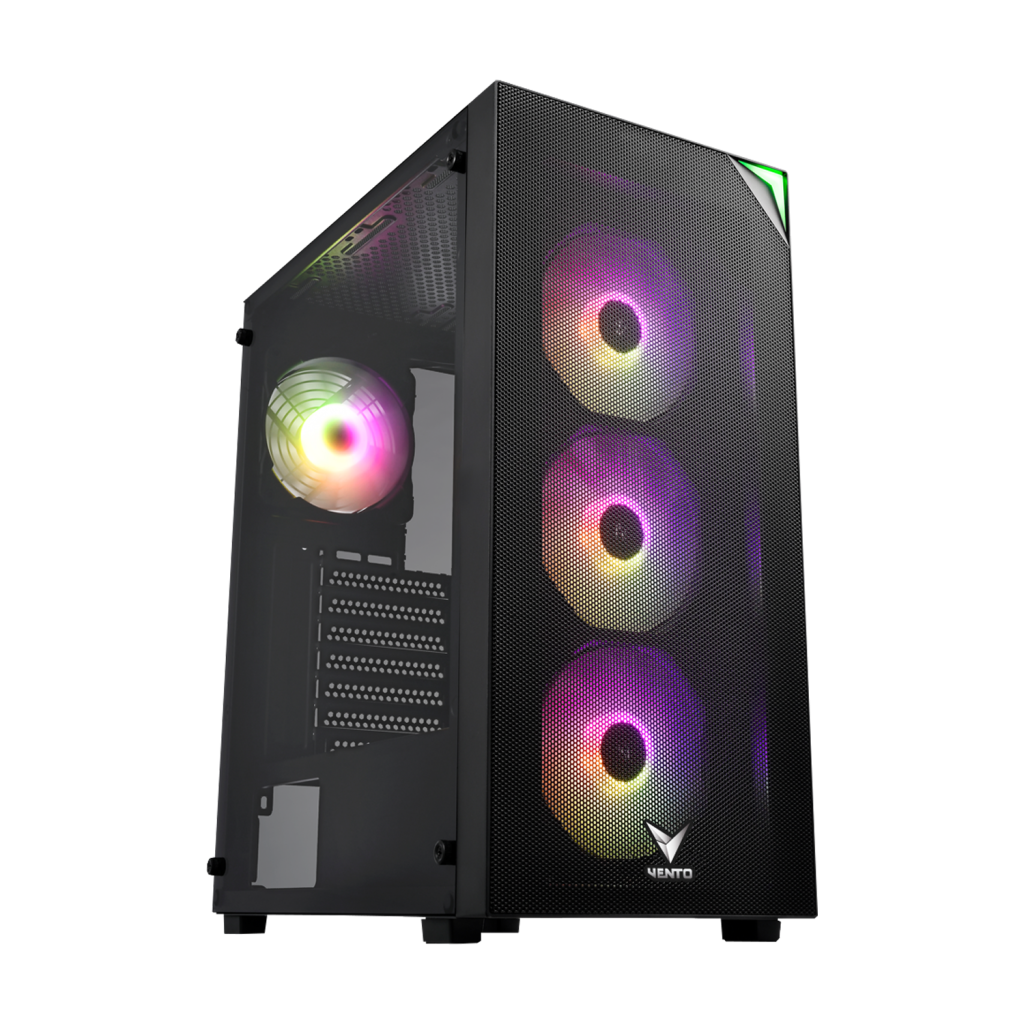 VENTO VG3400S Mid Tower, Siyah, Temperli Cam, RGB, ATX GAMING KASA (PSU YOK)