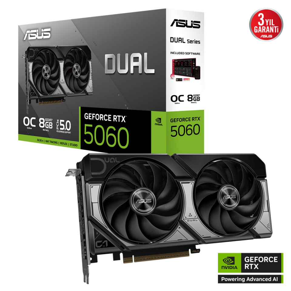 ASUS DUAL-RTX5060-O8G, 8Gb, 128Bit, GDDR7, 1xHDMI, 3xDP GAMING Ekran Kartı