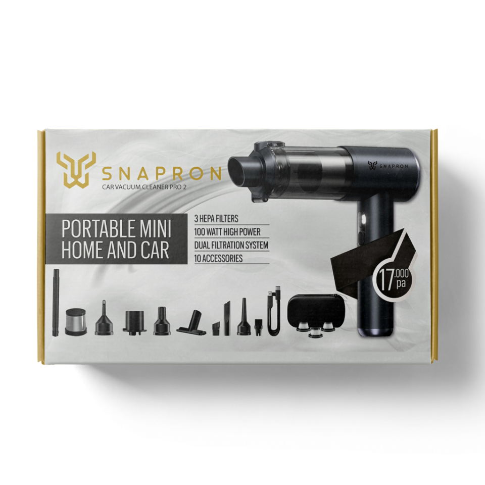 SNAPRON SNV-3001, Car Vacuum Cleaner Pro2, 17.000 Pa Emiş gücü, 3 Hepa Filtre, 100W, 10 Aksesuar, Şarjlı, El Tipi, Genel Maksatlı Süpürge