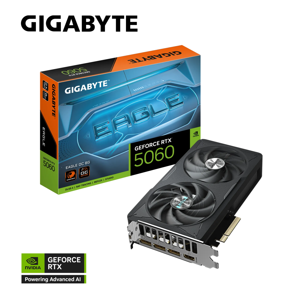 GIGABYTE GV-N5060EAGLE OC-8GD, RTX5060, EAGLE OC, 8Gb, GDDR7, 128BIT, 2 Fanlı, 1xHDMI, 3xDP, GAMING Ekran KARTI