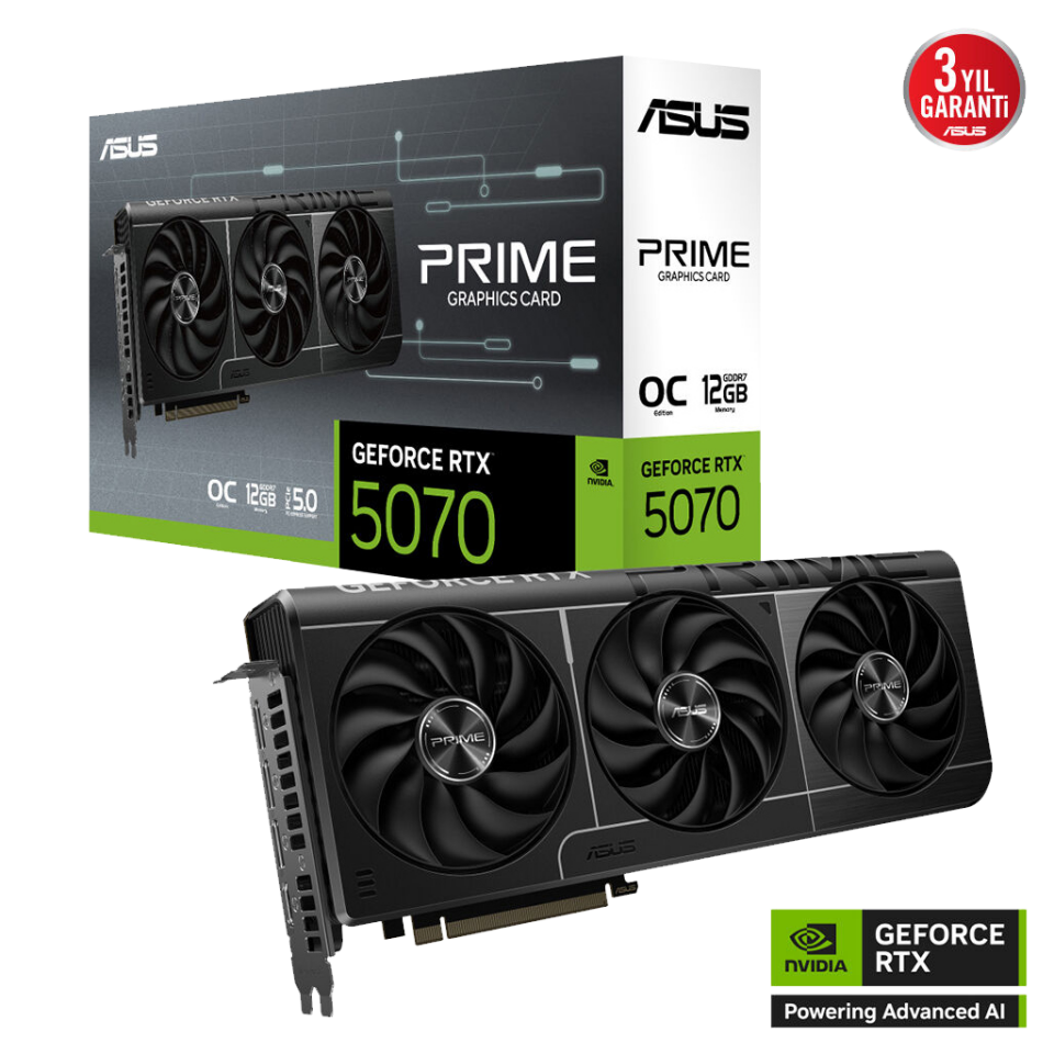 ASUS PRIME-RTX5070-O12G, 12Gb, 192Bit, GDDR7, 1xHDMI, 3xDP GAMING Ekran Kartı