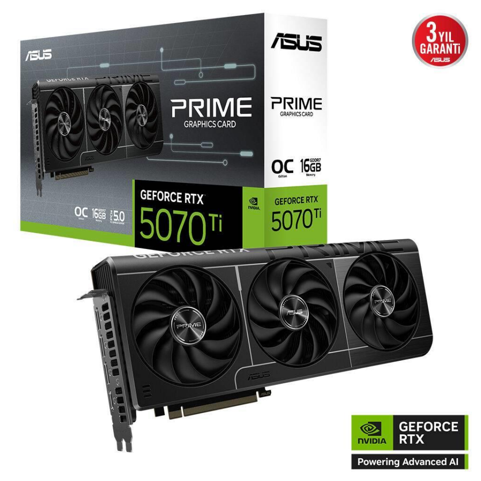 ASUS PRIME-RTX5070TI-O16G, 16Gb, 256Bit, GDDR7, 1xHDMI, 3xDP GAMING Ekran Kartı