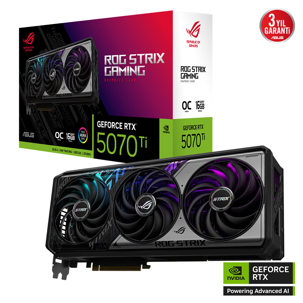 ASUS ROG-STRIX-RTX5070TI-O16G-GAMING, 16Gb, 256Bit, GDDR7, 2xHDMI, 3xDP GAMING Ekran Kartı