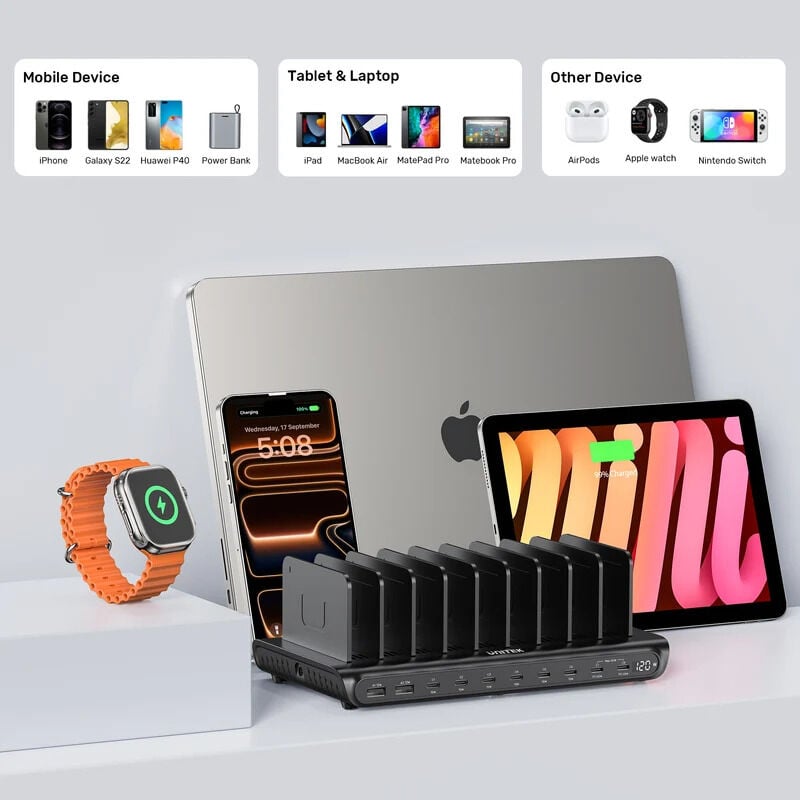 UNITEK UCHARGE 120W 10 BAĞLANTI NOKTALI AKILLI SARJ ISTASYONU (P1230EBK01-EU)