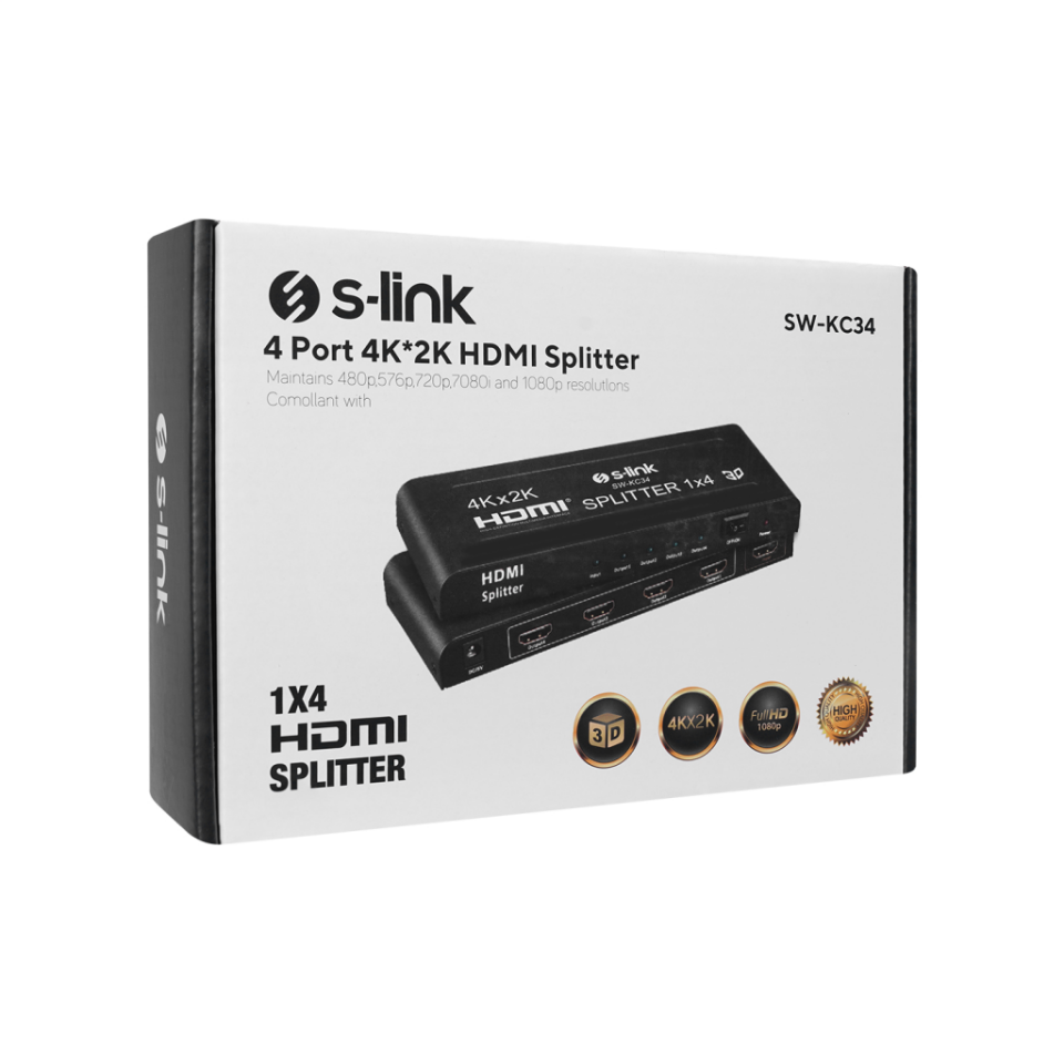 S-LINK SW-KC34, HDMI Çoklayıcı, 1Giriş, 4Çıkış, (1PC-4Monitör)