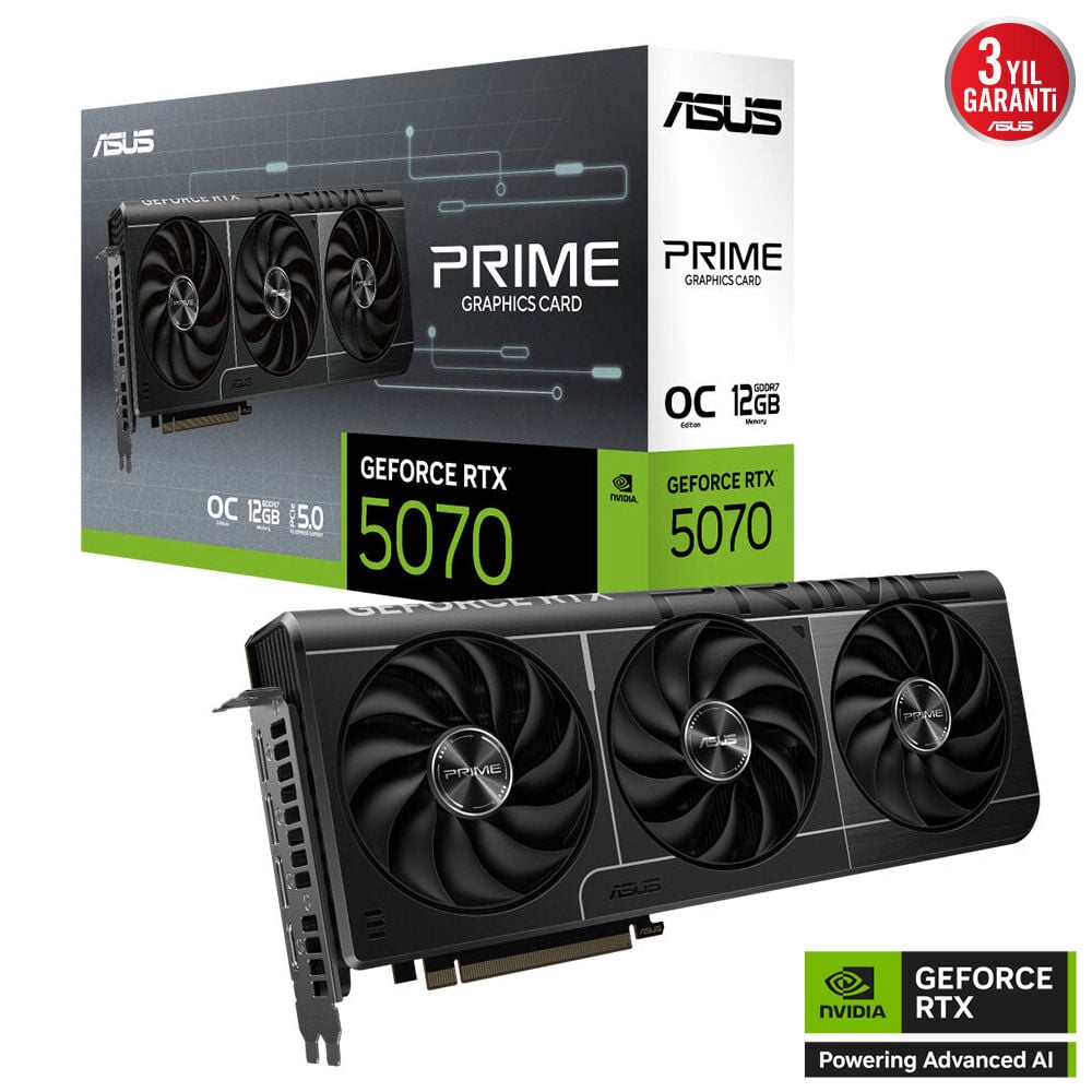 ASUS PRIME-RTX5070-O12G 12GB Geforce RTX5070 GDDR7 192bit HDMI 3xDP 16x Ekran Kartı