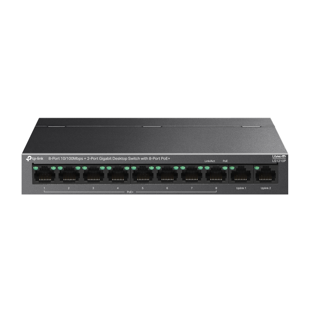 TP-LINK LS1210P, 8 Port Poe Megabit, 2 Port Gigabit, 96W, Yönetilemez Masaüstü Switch