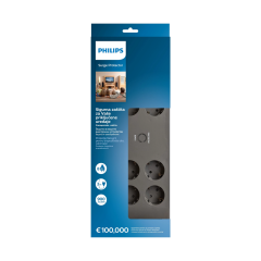 PHILIPS SPN3180A/62, 8 Soket, Akım Korumalı Priz, 2400 Joules, 2Mt Kablo, (Gri)