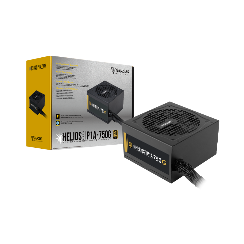 GAMDIAS HELIOS P1A-750G, 750W, 80+ Gold, Aktif PFC, GAMING, ATX, Power Supply (PSU)