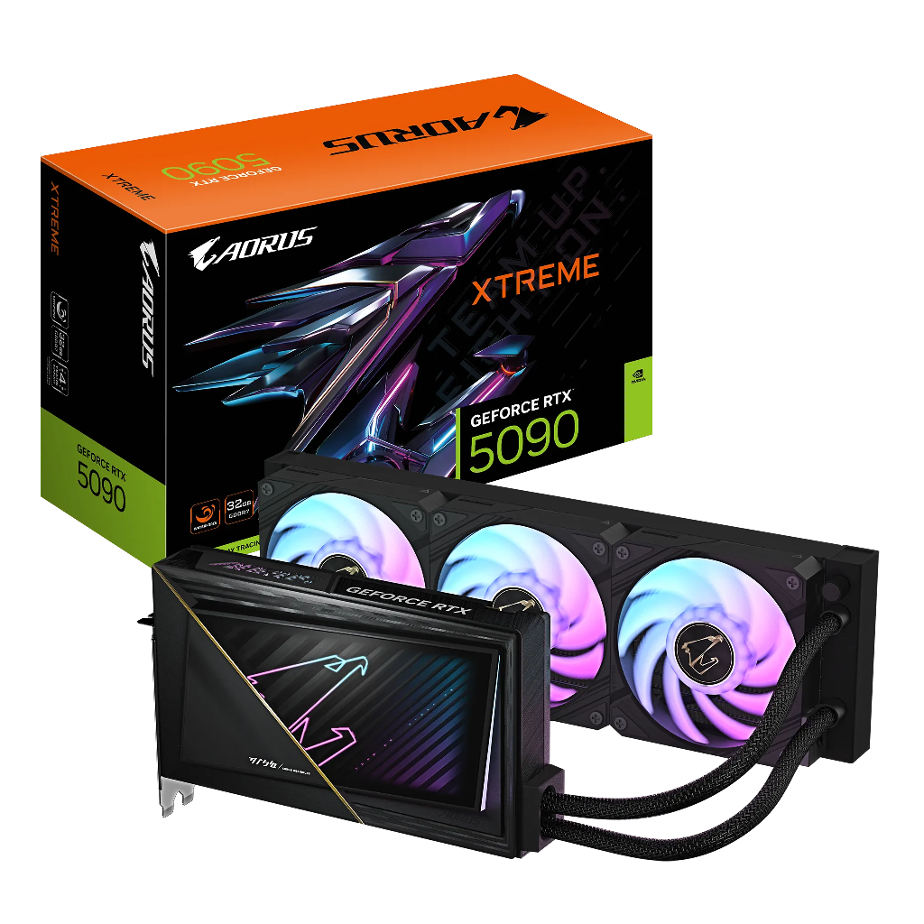 GIGABYTE GV-N5090AORUSX W-32GD, RTX5090, XTREME WATERFORCE, 32Gb, GDDR7, 512BIT, 3 Fanlı, 1xHDMI, 3xDP, GAMING Ekran KARTI