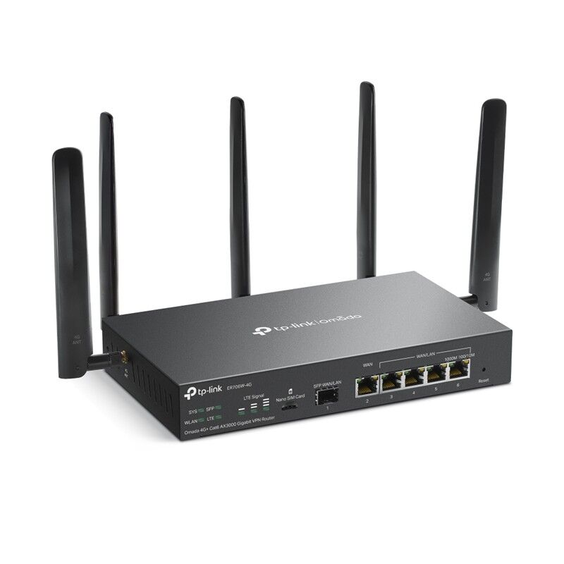 TP-LINK OMADA ER706W-4G AX3000 1× GIGABIT SFP WAN/LAN PORT, 1× GIGABIT RJ45 WAN PORT, 4× GIGABIT WAN/LAN RJ45 VPN ROUTER