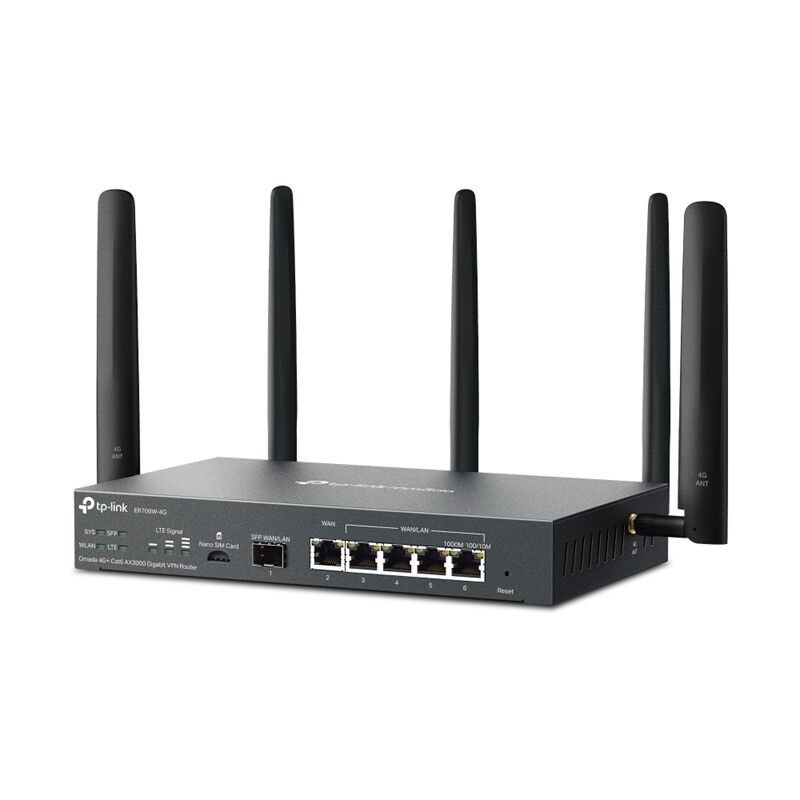 TP-LINK OMADA ER706W-4G AX3000 1× GIGABIT SFP WAN/LAN PORT, 1× GIGABIT RJ45 WAN PORT, 4× GIGABIT WAN/LAN RJ45 VPN ROUTER