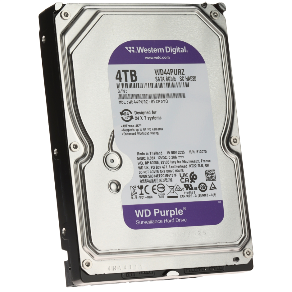 WD PURPLE WD44PURZ 3,5" 4TB, 128Mb, 5400 Rpm, 7/24 Güvenlik HDD (Türkiye Distribütörü Garantili)