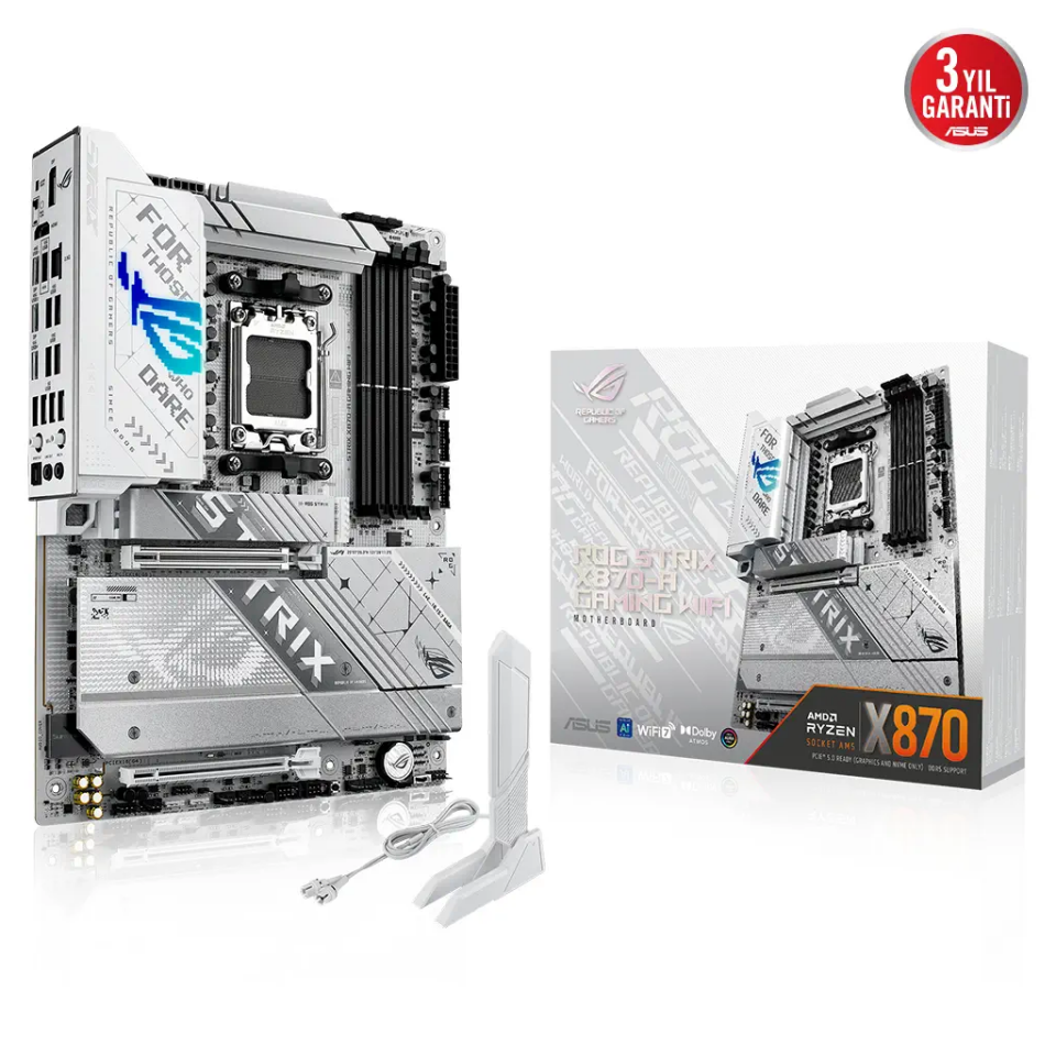 ASUS ROG STRIX X870-A GAMING WIFI, 4xDDR5, 4xM.2, HDMI, DP, Type-C, Wi-Fi 7, Bluetooth v5.4, AM5 Soket GAMING Anakart
