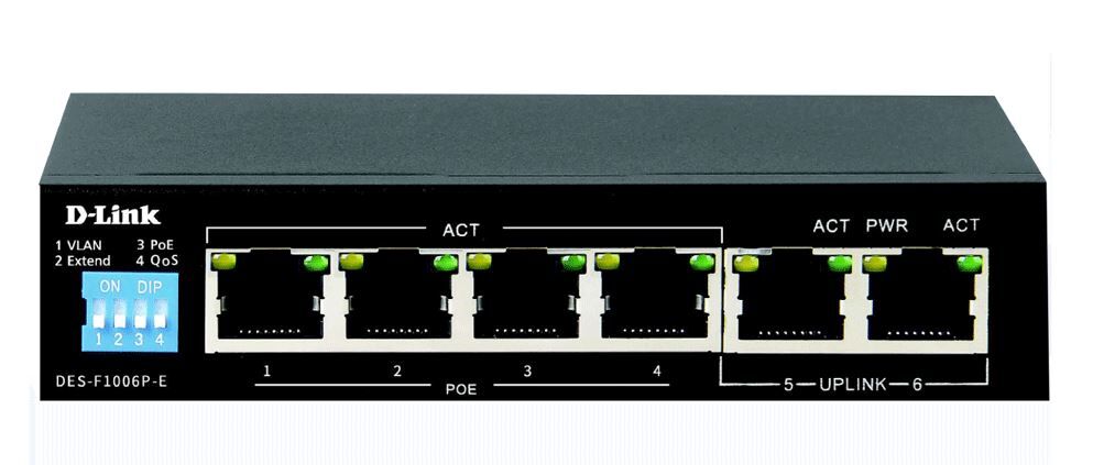 D-Link DES-F1006P-E/E 4 Poe, 2 Uplink 6 PORT 10/100 Base-T Long Range 250m POE+ Surveillance 60W SWİTCH