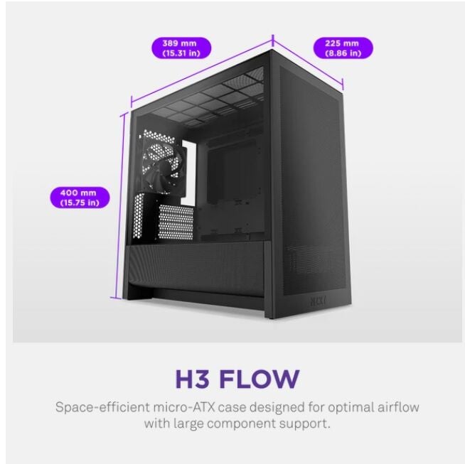 NZXT CC-H31FB-01 H 3 Flow Powersız Siyah Micro ATX