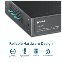 TP-LINK TL-SL1218P, 16 Port, Megabit, PoE 150W, 2 Port Gigabit Lan, 1 Port Gigabit Combo SFP, Yönetilemez, Rackmount, Switch