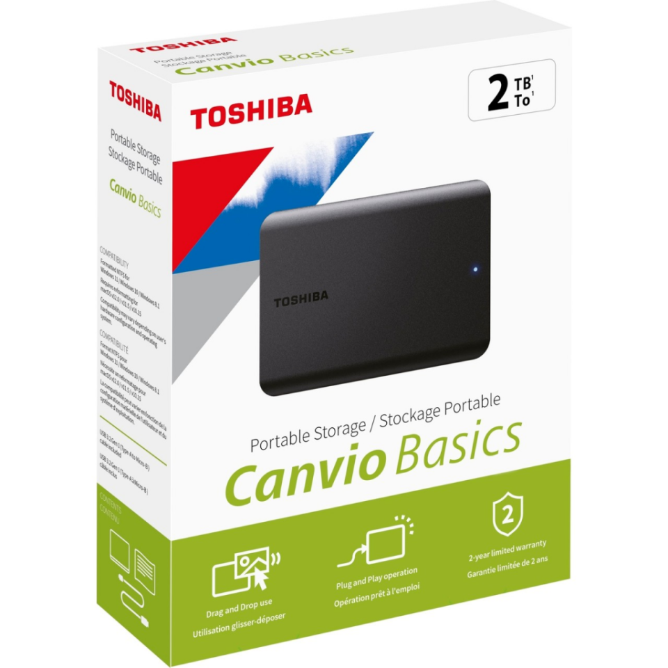 TOSHIBA HDTB520EK3AA, Canvio Basics, 2TB, 2.5" USB 3.2, Taşınabilir, Harici HDD, (Black)