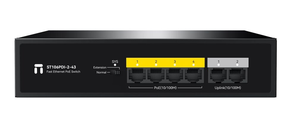 STONET ST106PDI-2-43 6 Port Mbit 4 Port PoE 43W 2xMbit Uplink Yönetilemez Metal Kasa Switch