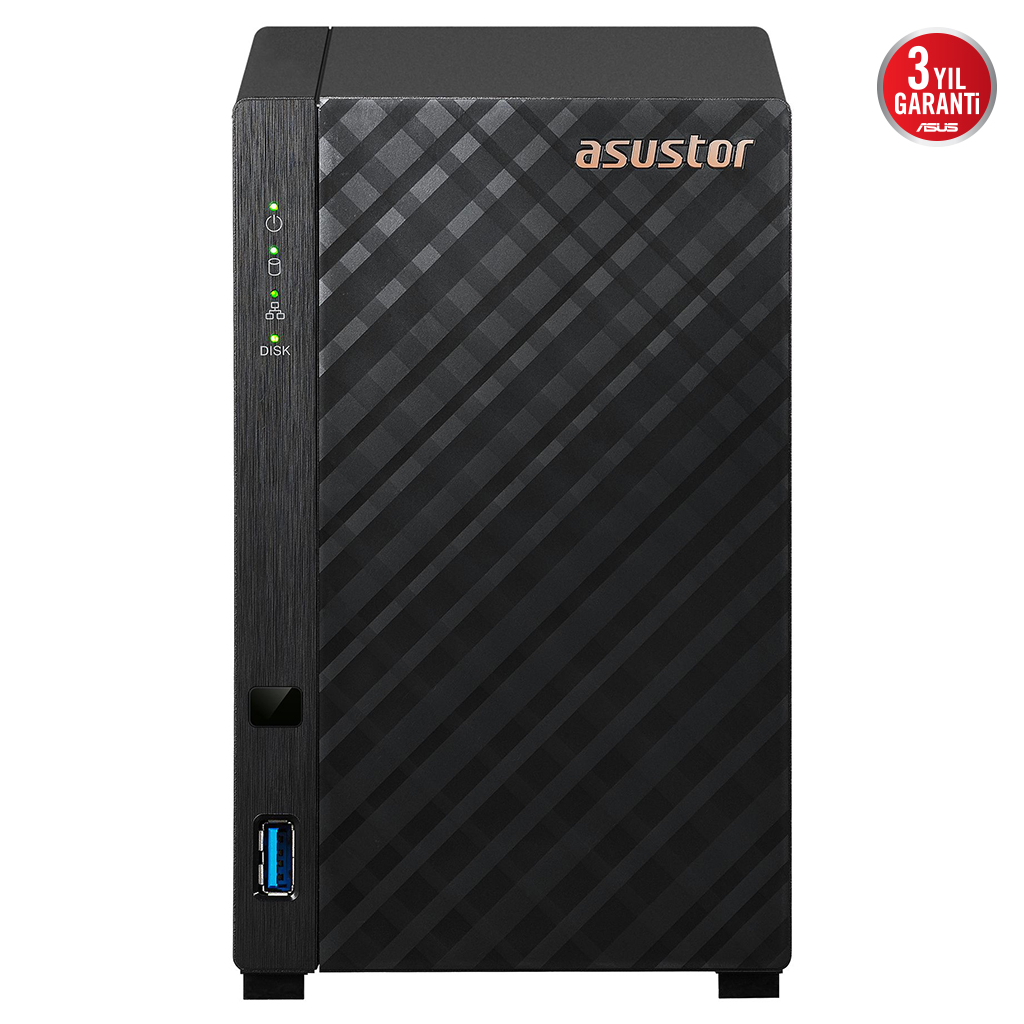 ASUSTOR AS1102TL, 1Gb DDR4 Ram, 2 Yuvalı (2x22TB Destek), 1x2.5GbE Network, USB 3.2, USB 2.0, Tower NAS (Yedekleme) Cihazı