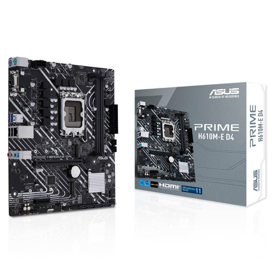 ASUS PRIME H610M-E D4-CSM, 2xDDR4, 2x M.2, D-SUB, HDMI, DP, 12-13.14.Nesil, LGA1700 Soket, Anakart