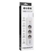 S-LINK SPG03TC, 3 Soket, Akım Korumalı Priz, 1x Type-C, 2xUSB 5V 4A, 1.5Mt %100 Bakır 1mm Kablo, 750 Joule (Beyaz)